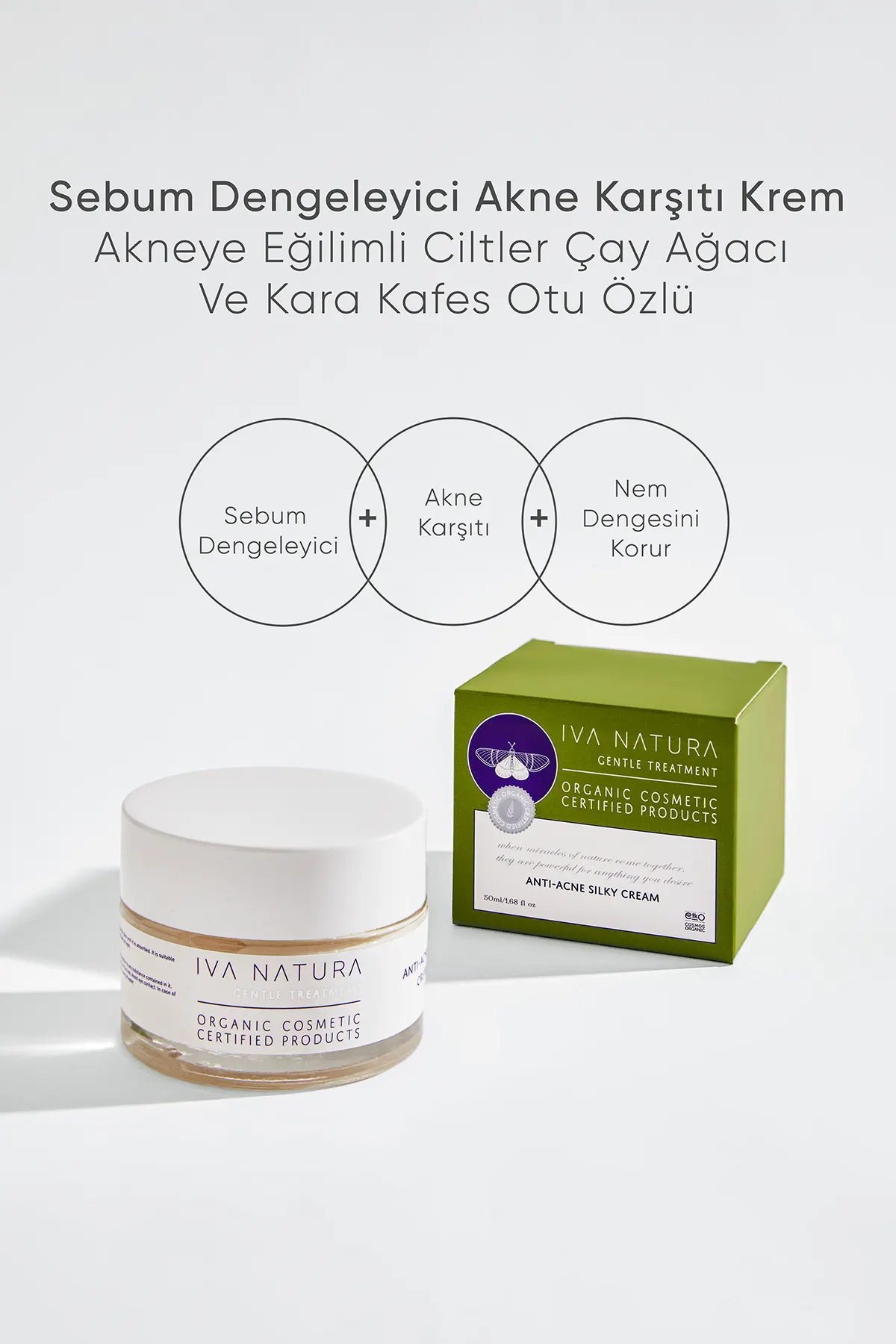 Sebum Dengeleyici Akne Karşıtı Krem Akneye Eğilimli Ciltler Çay Ağacı Ve Kara Kafes Otu Özlü