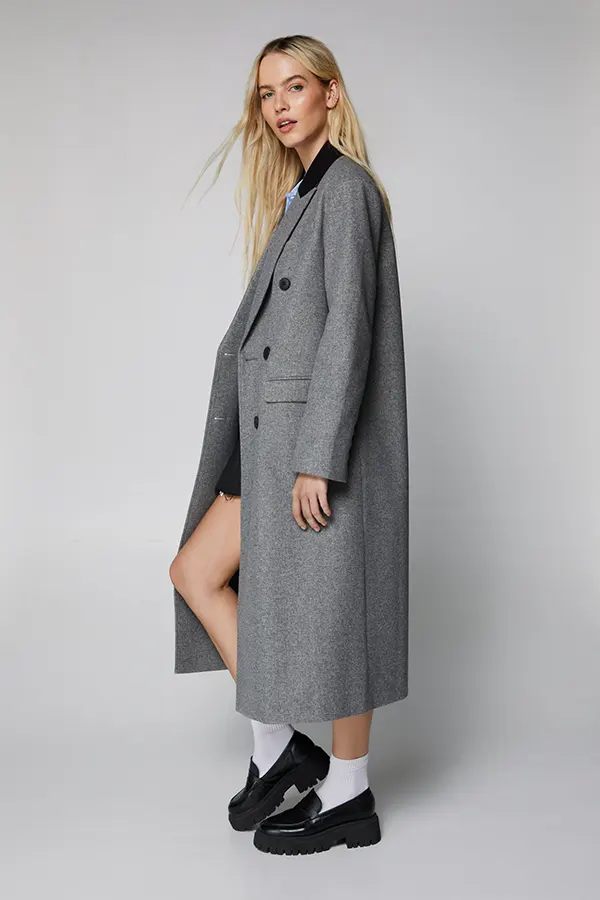 Contrast Collar Wool Look Tailored Coat