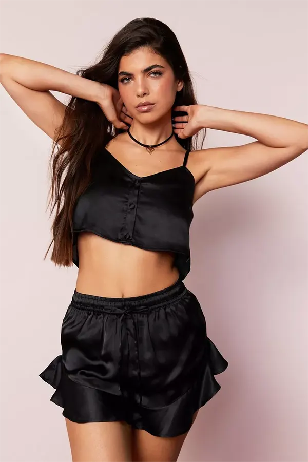 Satin Cami And Pajama Shorts Set