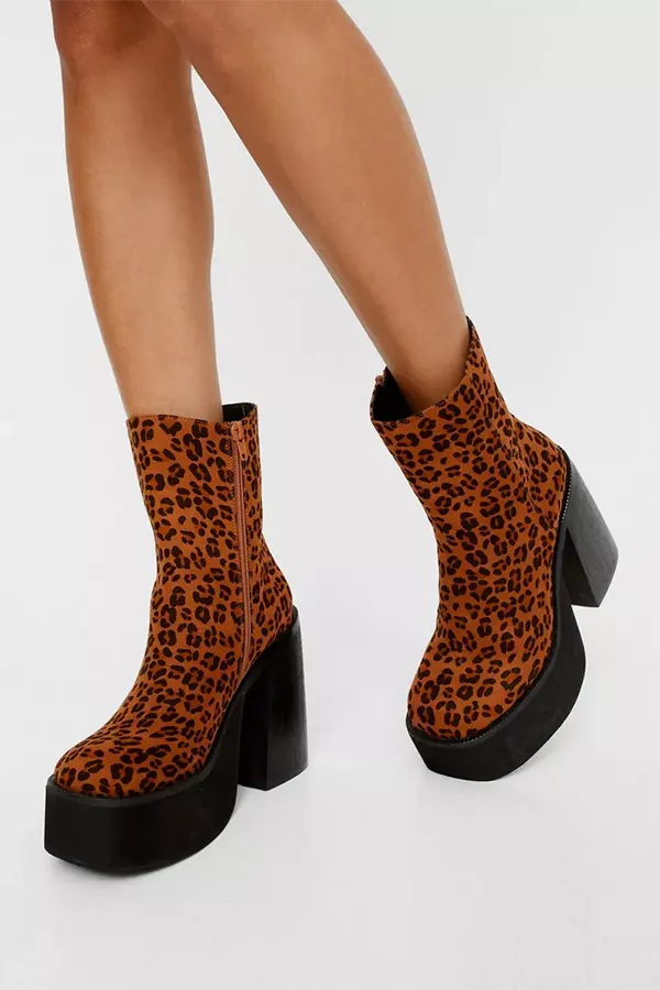 Leopard Print Platform Ankle Boots