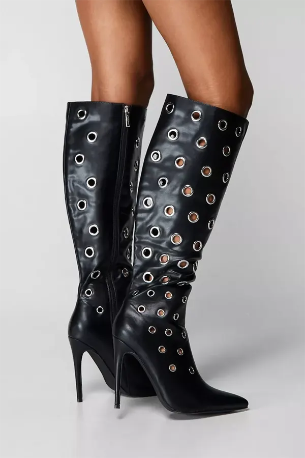  Eyelet Knee High Boots