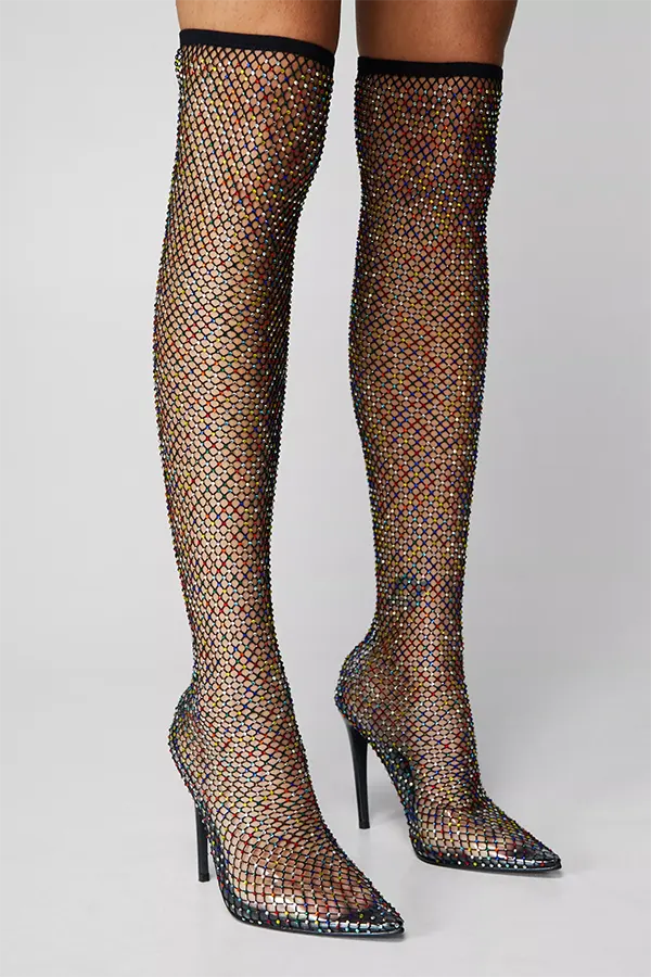 Net Thigh High Boots